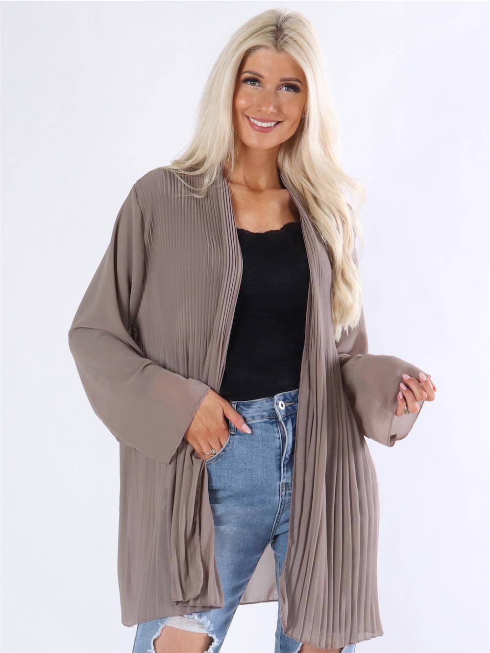 Monia - Beigefarvet plisseret cardigan i chiffon